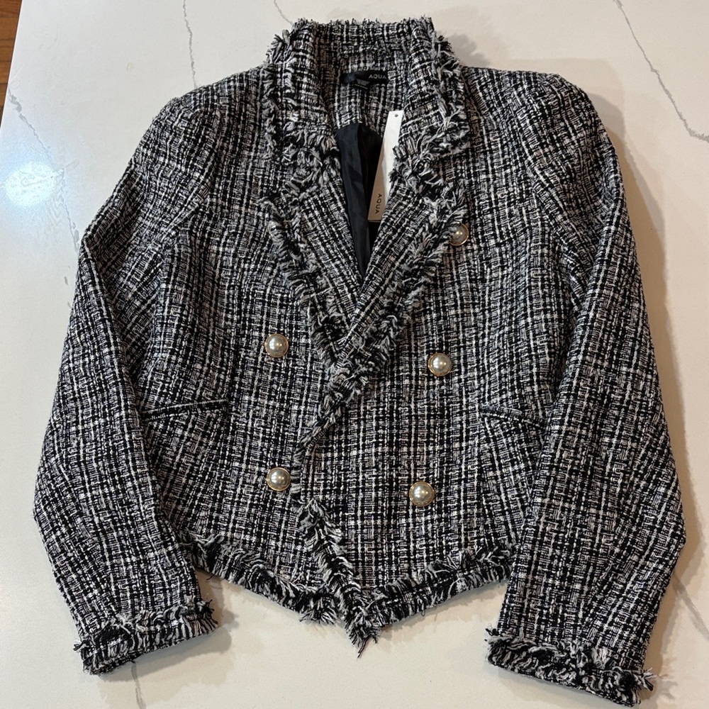 Aqua Black and White Textured Blazer